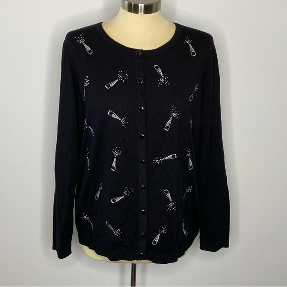 Talbots Charming Cardigan Champagne Bottles Sweater - Picture 3 of 9